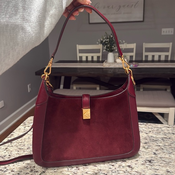 🍒 Kate Spade Leather & Suede Hobo Shoulder Bag --Gold Lock - Picture 2 of 11